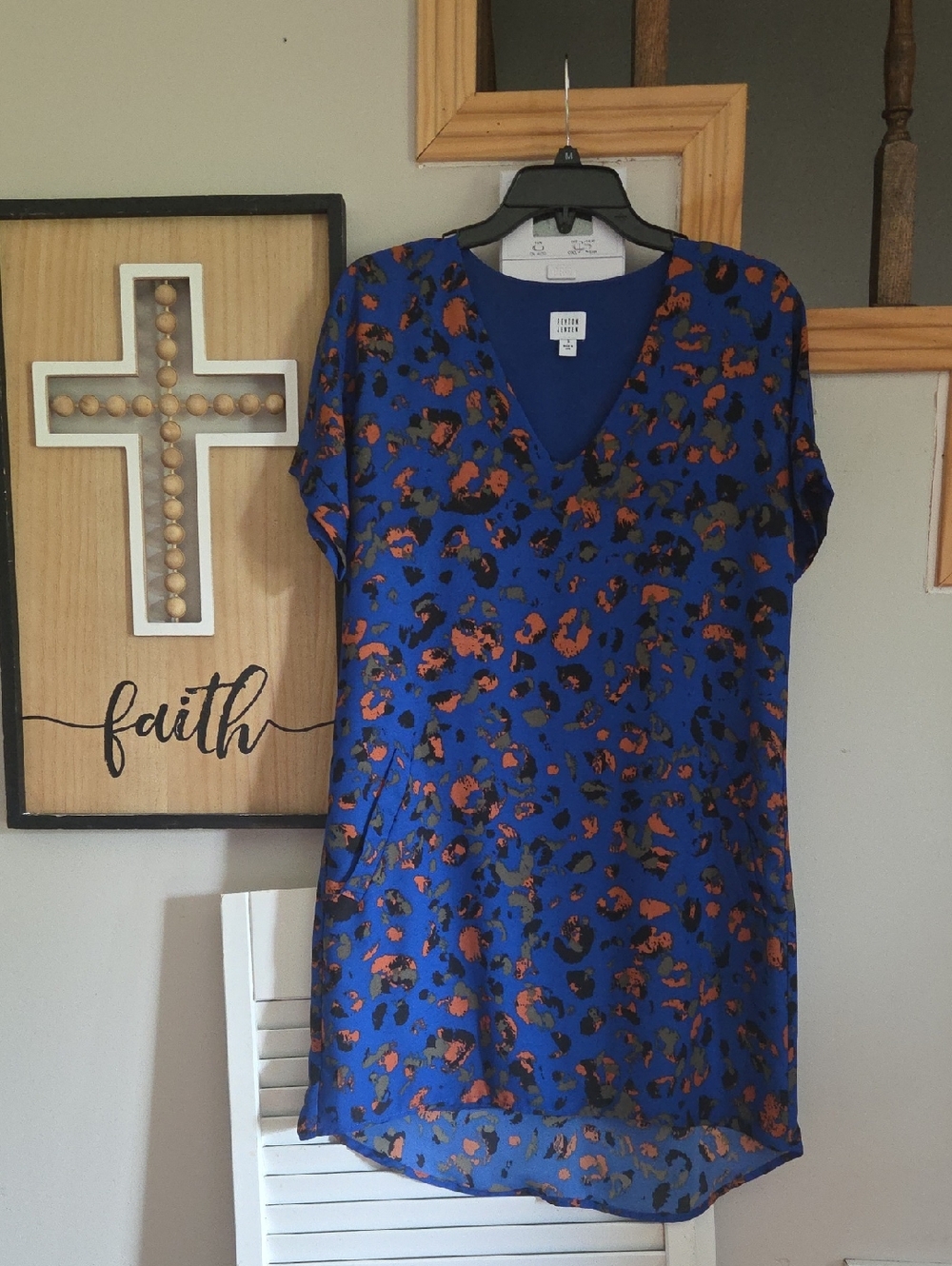 Blue Leopard Print V-Neck Women’s Dress